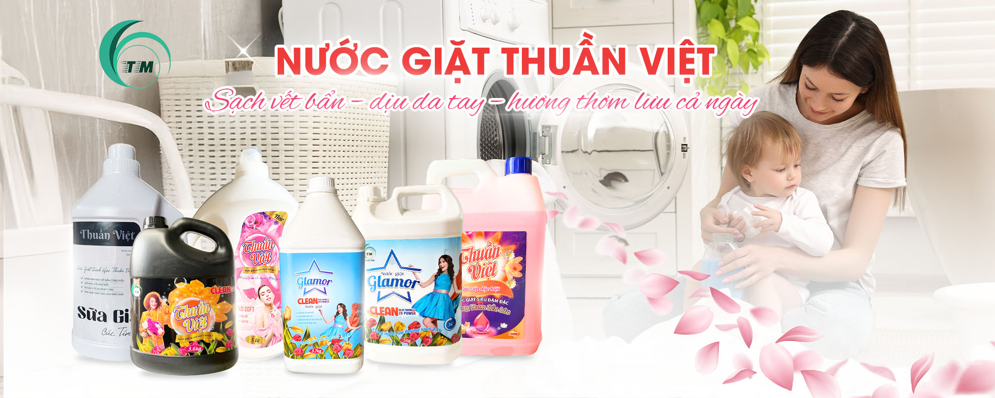 Banner nước giặt Thuần Việt sạch vết bẩn, dịu da tay, lưu hương thơm lâu suốt cả ngày