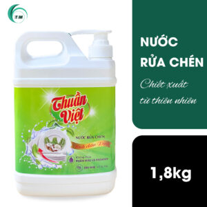 Can nước rửa chén 1.8kg Thuần Việt tinh dầu dừa, công thức không chứa Paraben và phẩm màu, dịu nhẹ cho da tay