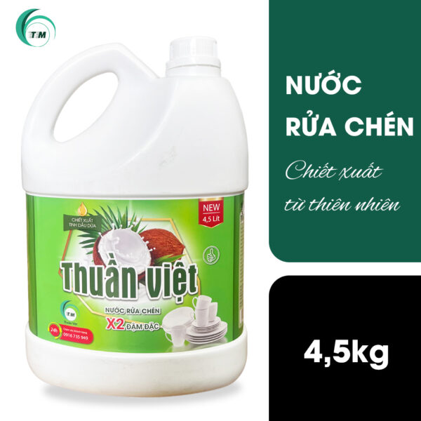 Can nước rửa chén 4.5kg Thuần Việt chiết xuất tinh dầu dừa đậm đặc