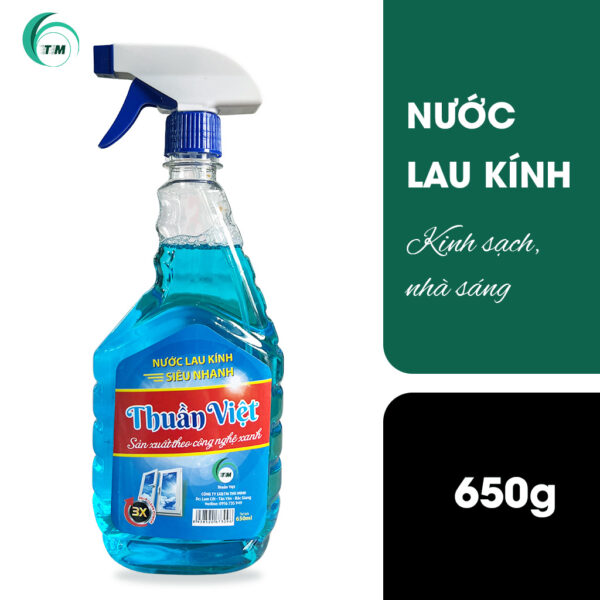 Bình xịt nước lau kính 650g Thuần Việt, làm sạch siêu nhanh, kính sáng bóng không tì vết.
