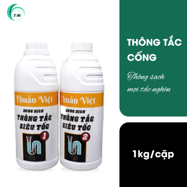 Nước thông tắc cống 1kg/cặp Thuần Việt, thông sạch mọi tắc nghẽn, xử lý nhanh chóng.