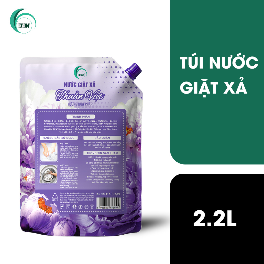 Túi nước giặt 2.2L Thuần Việt mặt sau
